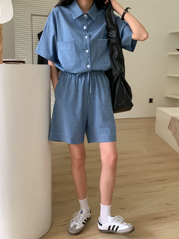 [Tn] loose and versatile shirt + comfortable short casual pants two-piece suit c2420 + n6183# cqw