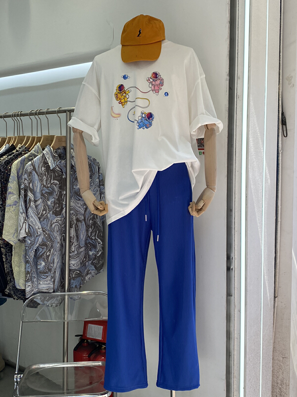 [vipman] loose round neck astronaut short sleeve T-shirt v-611# ZZL