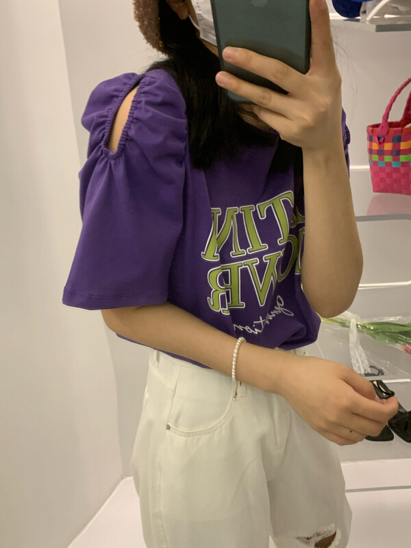[meet + studio] hollow bubble sleeve cover short sleeve T-shirt 57870# LSL