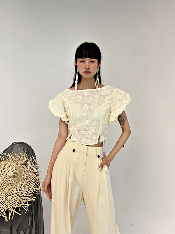 [d.two D2] French Style Lace stitched embroidered blouse 2221118# CSX