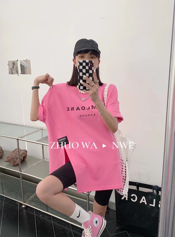 New in early summer! [Shanzhu] simple letter slit short sleeve T-shirt 222# XYY