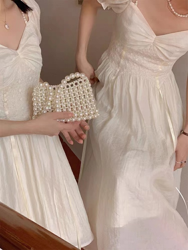 [twins] sweet and gentle wind suspender one-line collar waist dress (only dresses) 8850# hjy