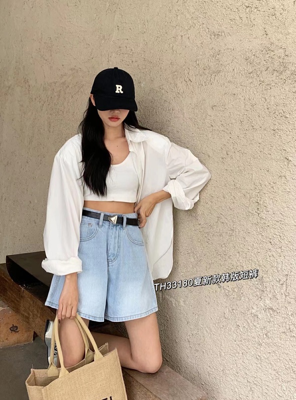 New in early summer! [T.H] Korean loose casual versatile denim shorts (with belt) 33180# LSW