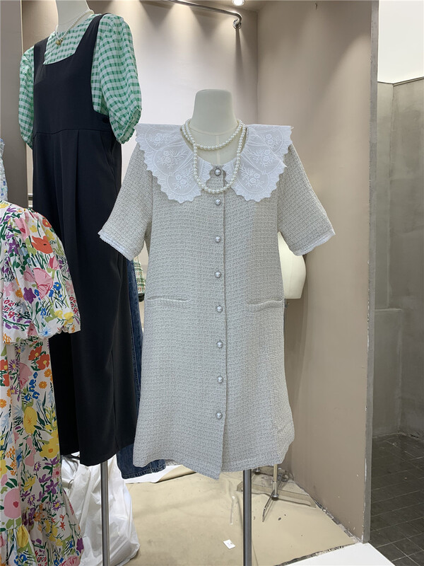 [wink. U] small fragrance texture lotus leaf collar button up dress 8935# cqw