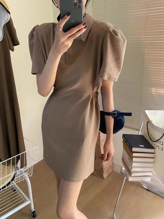 [wht] Korean solid color hollow out dress 4052# WTT