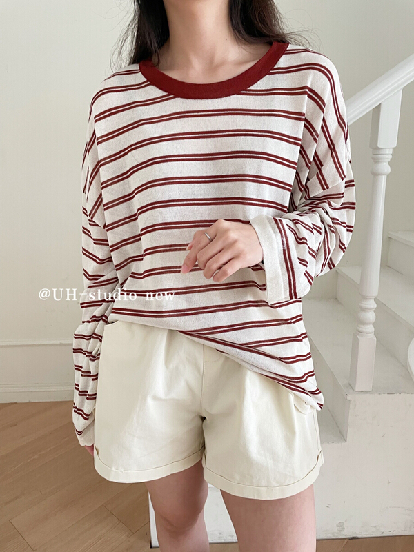 [uh] casual crew neck stripe sunscreen sweater 7801# hjy