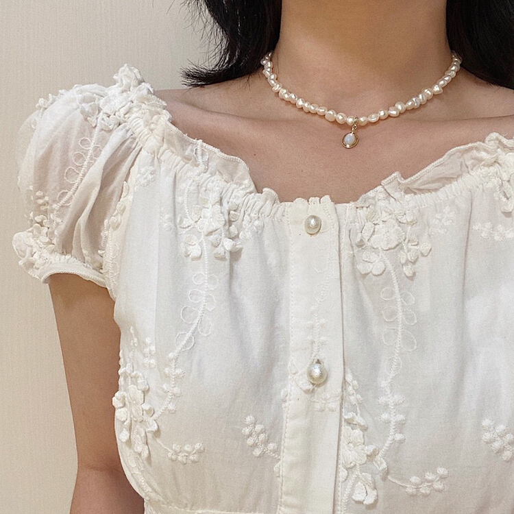 [Golf studio] design sense Moonstone irregular shaped Baroque freshwater pearl retro short necklace x5918# zxl