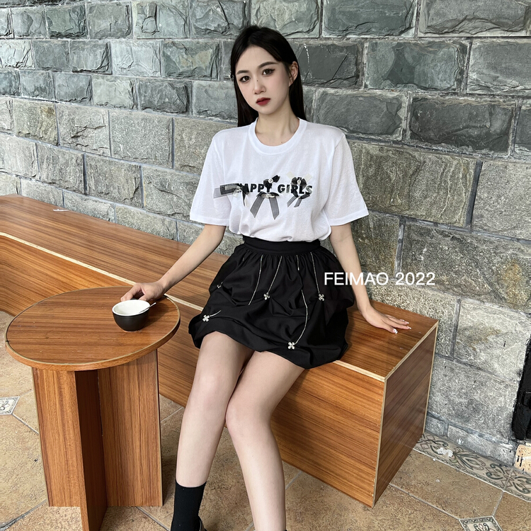 Original price 77.83! New year in early spring! [Fei Mao] round neck letter versatile short sleeve T-shirt ym-1006# LSL