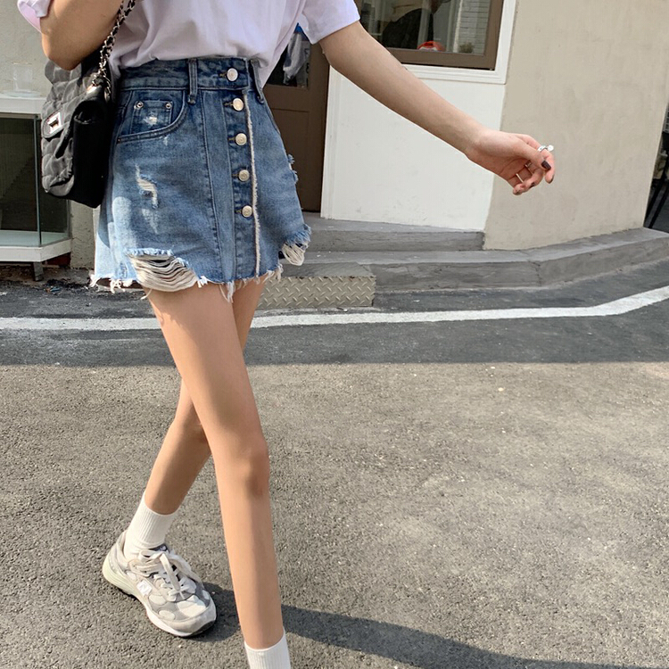 goods in stock! [timely rain] Hanfeng ins design breasted high waist skirt f1215# WPL