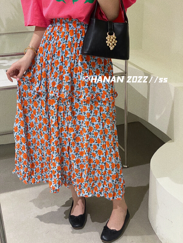 [Hanan] Korean version versatile slim fit floral skirt 6998# LSL