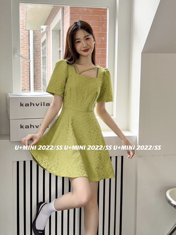 [U + Mini] superior sense, niche temperament, square neck women's Jacquard Dress d0667# WPL