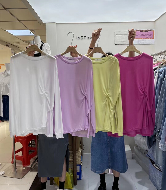 [DT] simple solid color round neck Pullover long sleeve Tencel sunscreen shirt 9753# lwy