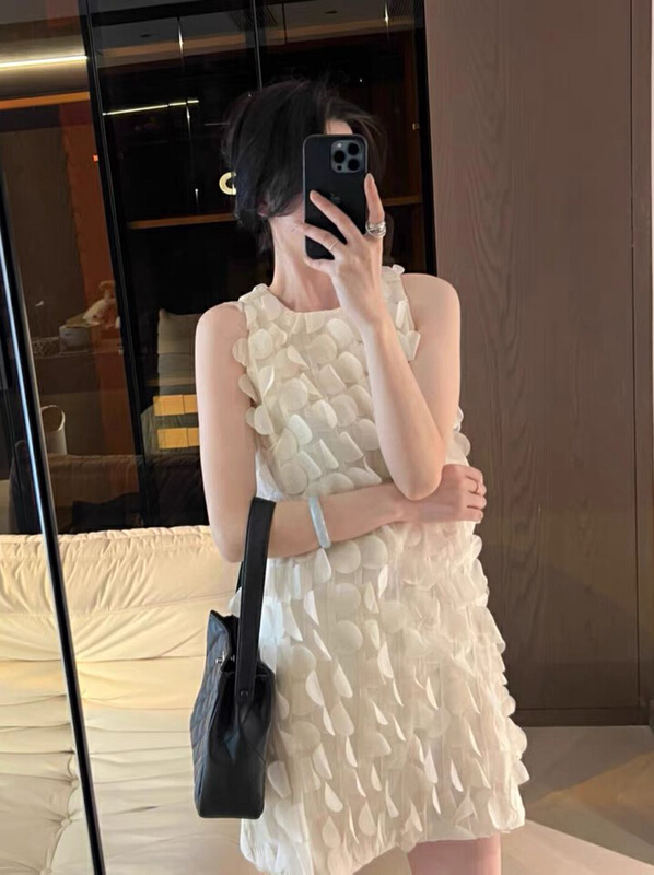 [c.h.z] Korean round three-dimensional petal with lining suspender dress 80071# WTT