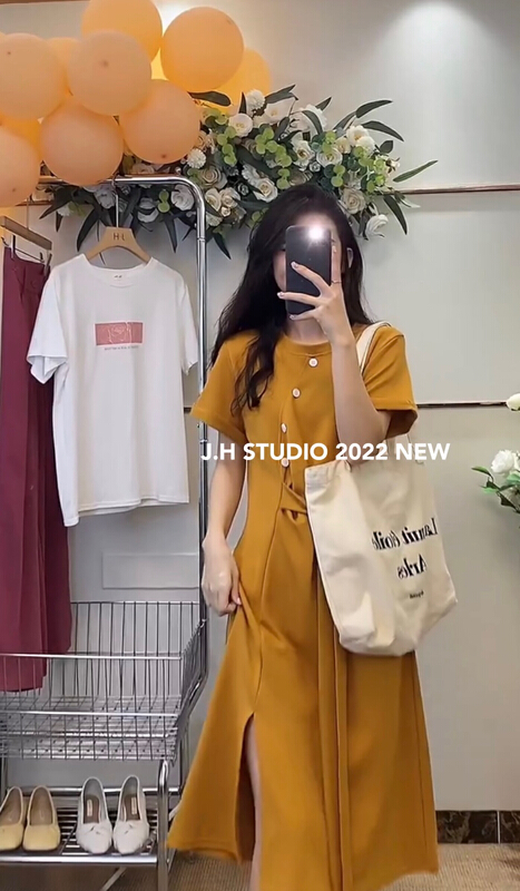 In early summer! [JH] knot split solid dress 41418\pcz