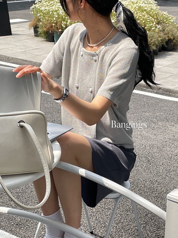 New in early summer! [bangings] Korean round neck double breasted sweater 21wsj0135# CLS