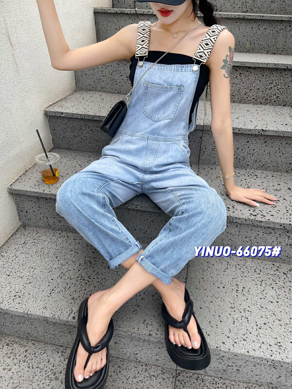 New in early summer! [Yinuo Yinuo jeans] Korean loose and versatile suspender pants 66075# ZSY
