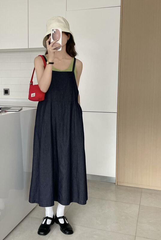 [feeding] Korean loose casual denim strap skirt 3391-j7# cqw