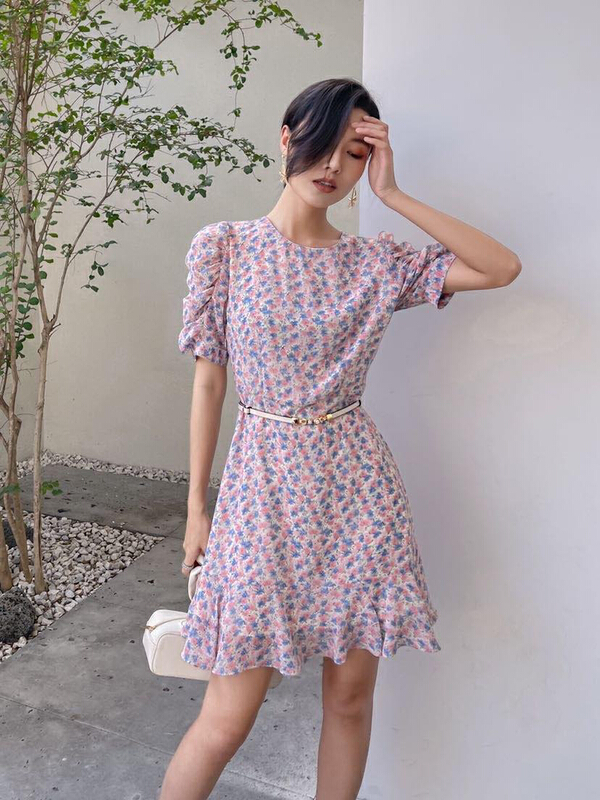 goods in stock! New in early summer! [style] fashionable floral dress (with belt) f7316# JJ