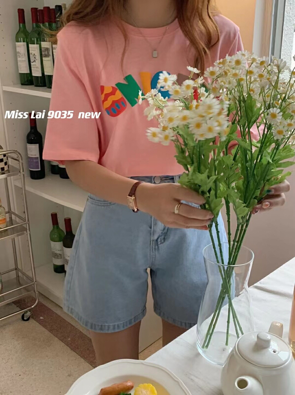 [HH & miss Lai] Korean alphabet color printed short sleeve T-shirt m9035# L