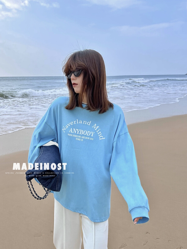 Original price 50.76! New year in early spring! [OSHA madeinost] minimalist letter loose long sleeve T-shirt 86012# ll