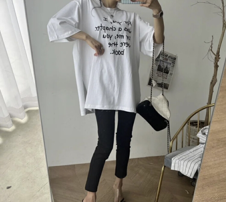 [Yulia] Korean versatile loose letter short sleeve T-shirt 2220# LSW