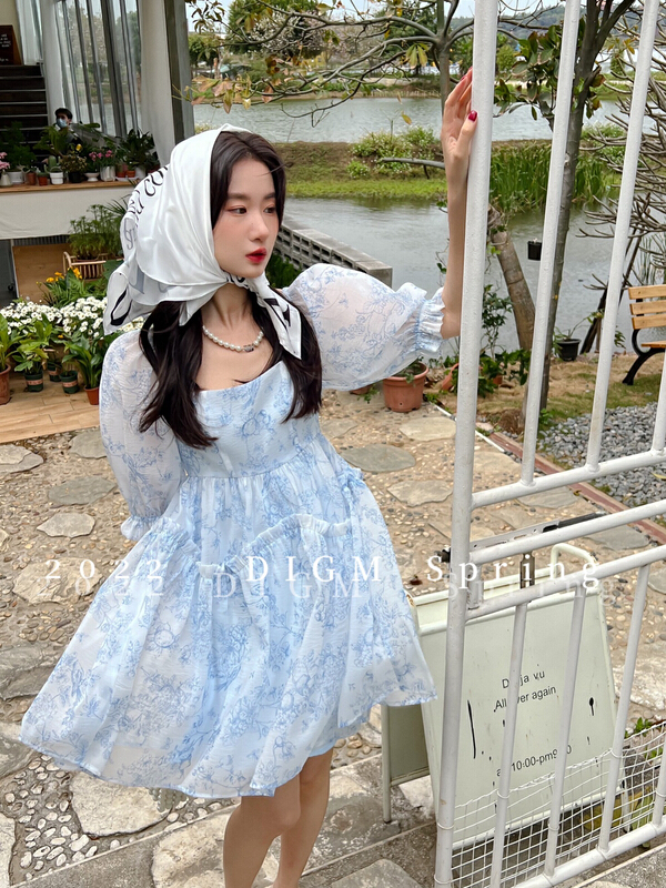 【DIGM】小清新泡泡袖收腰顯瘦連衣裙  7705#  ZXX