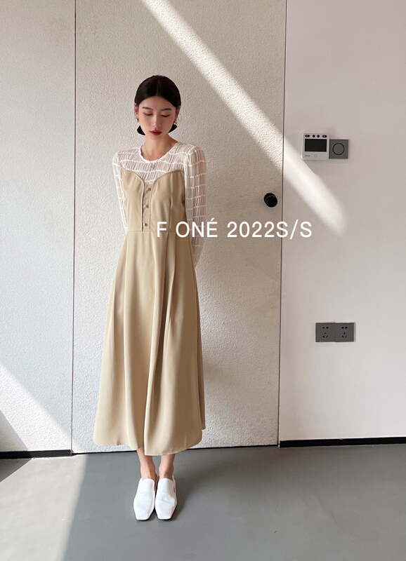 goods in stock! New year in early spring! [f one] Korean style mesh stitched dress 56057# jhy