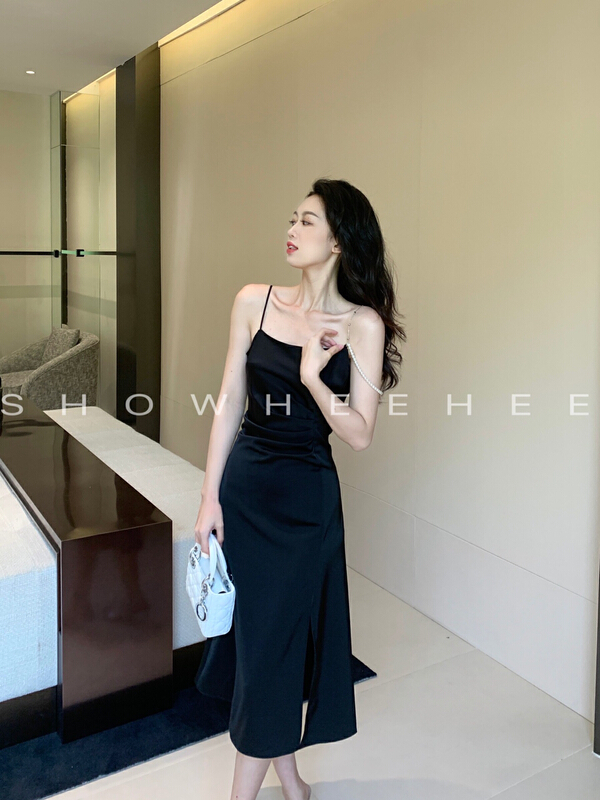 [xiuxixi] elegant Royal sister style Satin suspender dress (with pearl chain) 8088# zxx