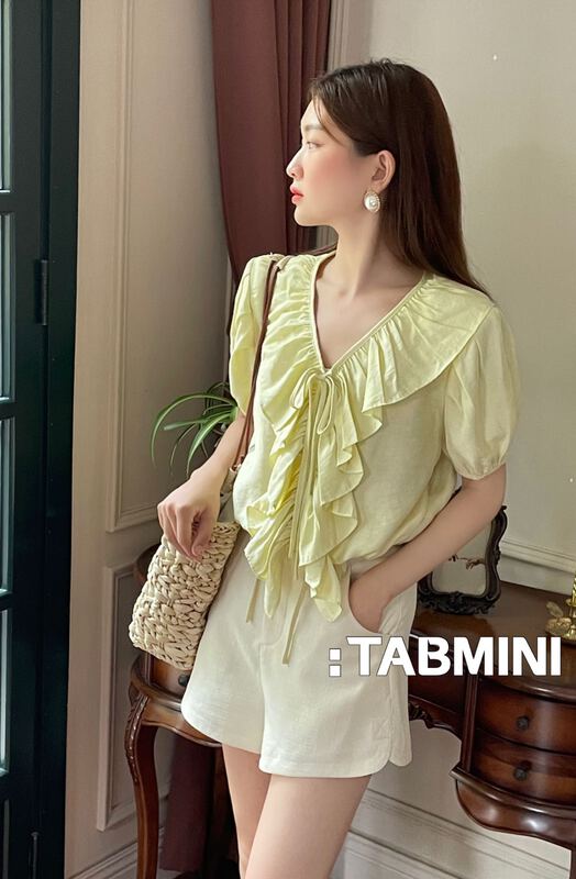 【TABMINI】韓系荷葉邊寬鬆短款小衫  X19244#  WPL