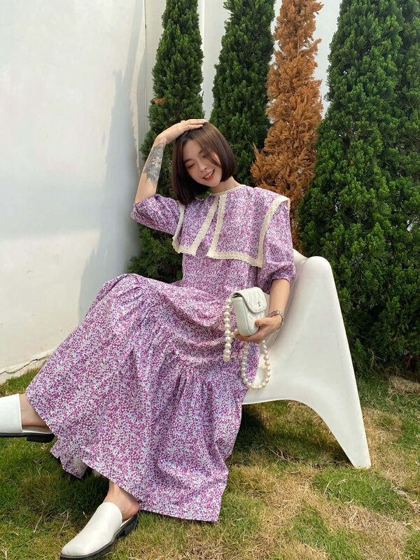New in early summer! [Za] French soft floral large doll neck dress 18271# LSL