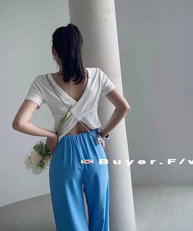 New in early summer! [buyer] cross back Korean solid color Pullover short sleeve T-shirt 0356# WTT