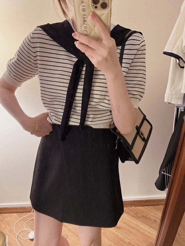 New in early summer! [G.W] ice stripe sweater + temperament versatile shawl set 5566# zxx