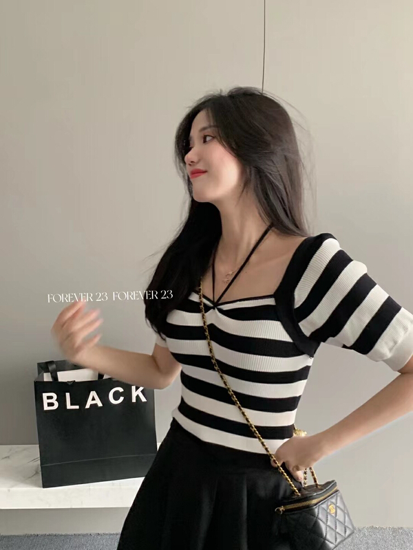 New in early summer! [forever23] temperament hanging neck stripe bead shirt 7002# hjy