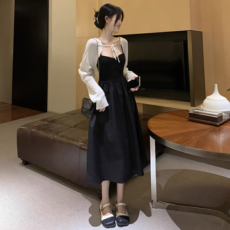 [Dai Dai] pure black slim suspender dress 38951# HBx