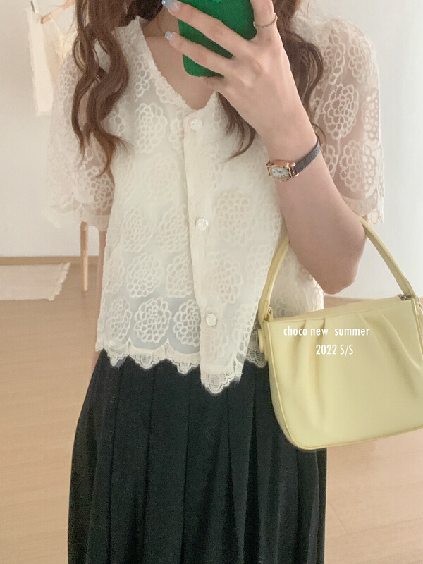 [choco] Korean style fashion V-neck embroidered blouse (only selling blouses) 8309# HBx