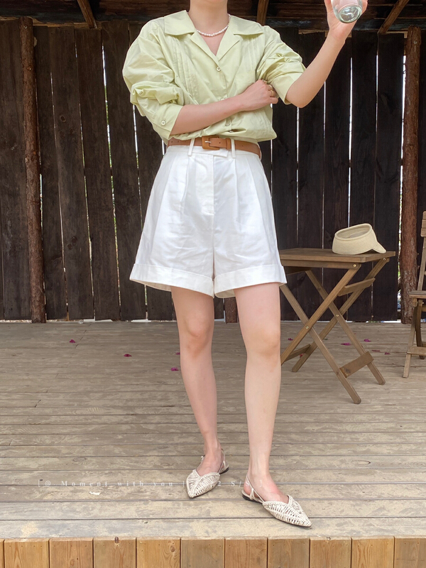 [moment with you] high-grade wide leg loose casual shorts (with belt) 2m032# LSW