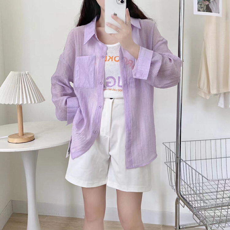 [Lina] Korean version thin long sleeved sunscreen shirt + strap printed suspender vest suit 8957-1# zxx