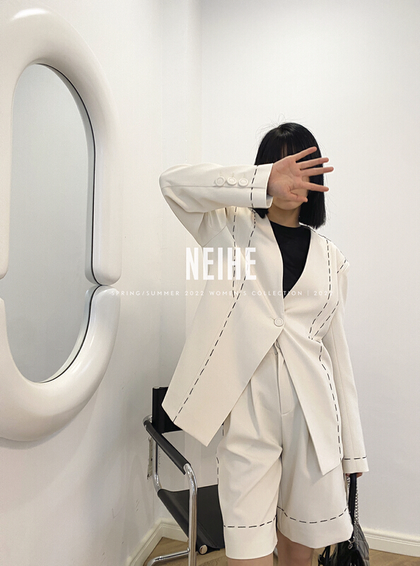 New year in early spring! [neihe] V-neck one button color matching suit 11202# zxx