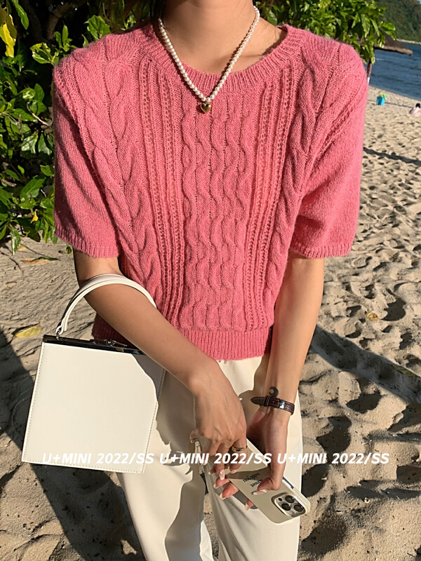Original price 66.55! New year in early spring! [u+mini] Korean version fried dough twist short sleeve T-shirt (including 30% cashmere) d0551\wpl