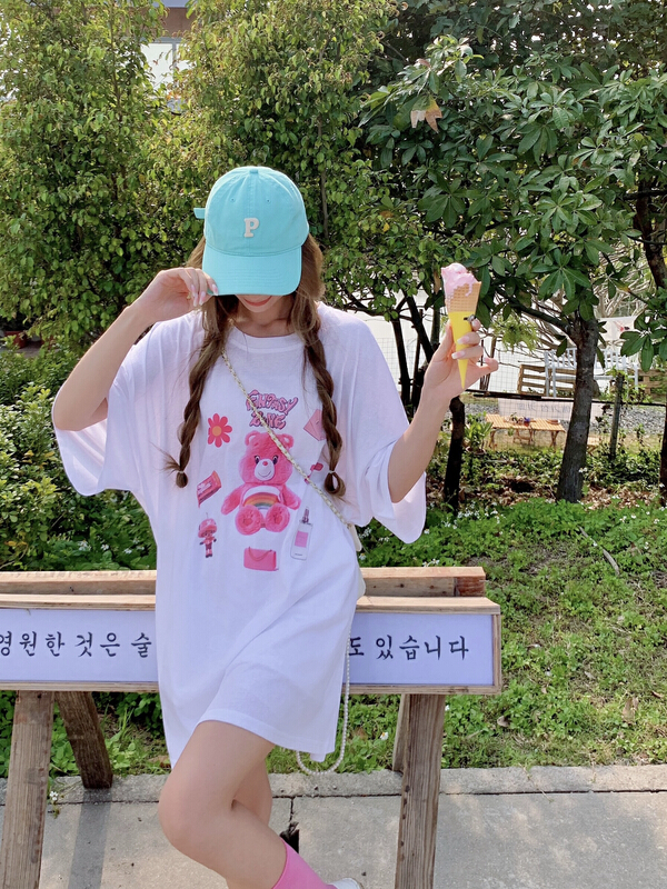 [love] loose, medium and long bottoms covered ice silk cotton comfortable short sleeve T-shirt 916-1# WTT