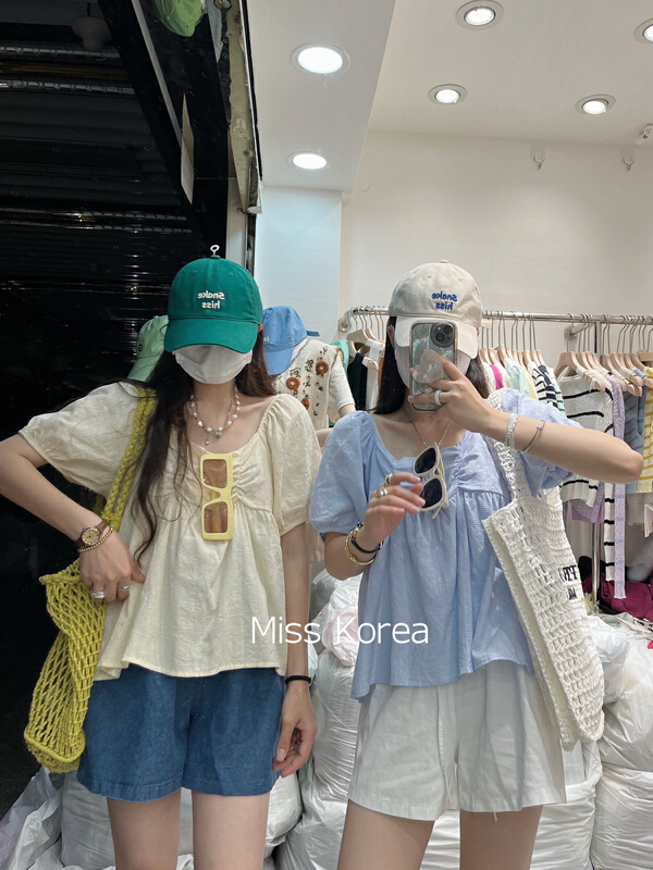 New in early summer! [Miss Korea] French Style Bubble Sleeve square neck age reducing shirt 6206# HBx
