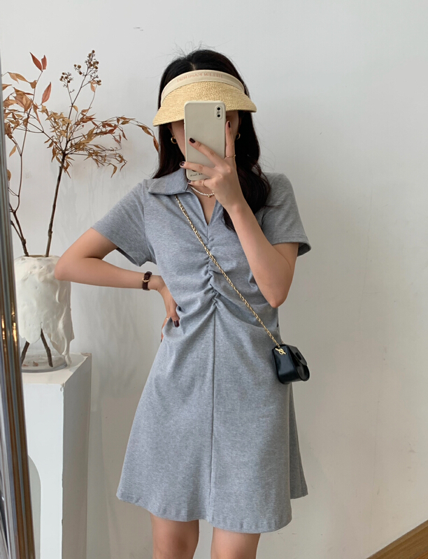 [victory. 2] Korean fashion Lapel Pleated Dress v210# WPL