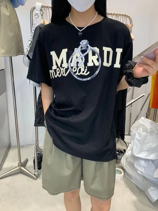 [ward front] simple loose letter short sleeve T-shirt w8033# zxl