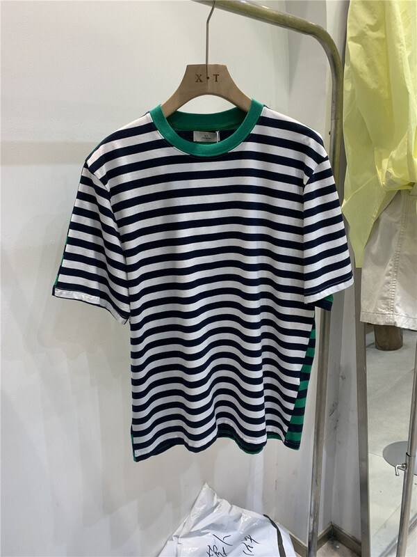 [x.t] crew neck stripe color matching short sleeve T-shirt t1297# ZZL