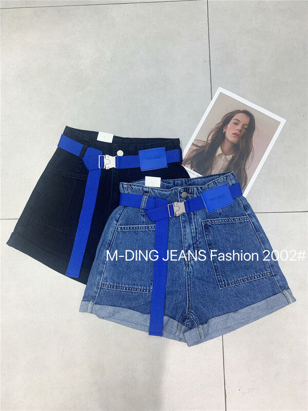 [洣 Cho] design sense vintage fashion denim shorts (with belt) 2002# LSL