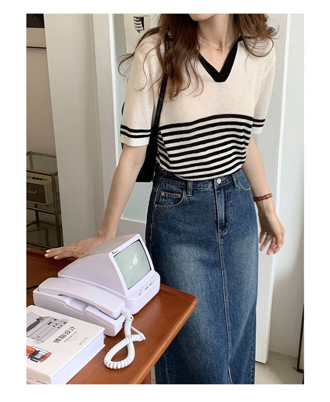 goods in stock! New in early summer! [da. C] Korean stripe versatile foreign style small shirt 8052# CSX