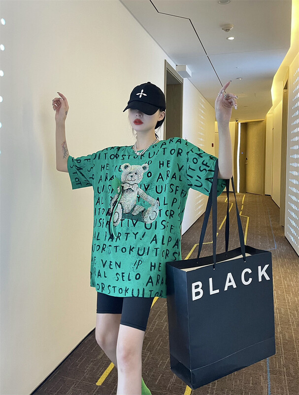 New in early summer! [Ag] Korean cartoon letter Sequin printing and dyeing design sense short sleeve T-shirt 3143# WPL