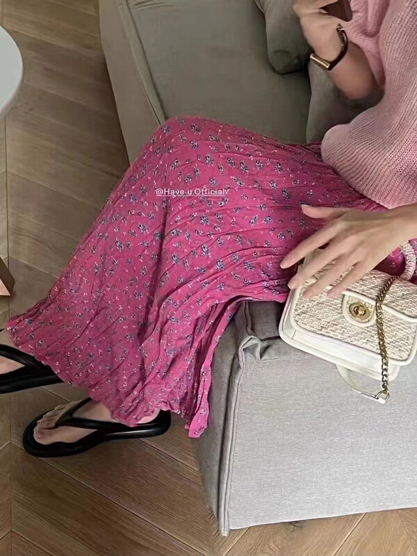New in early summer! [mi ni] Mori women's color floral elastic waist skirt 2387# PCZ