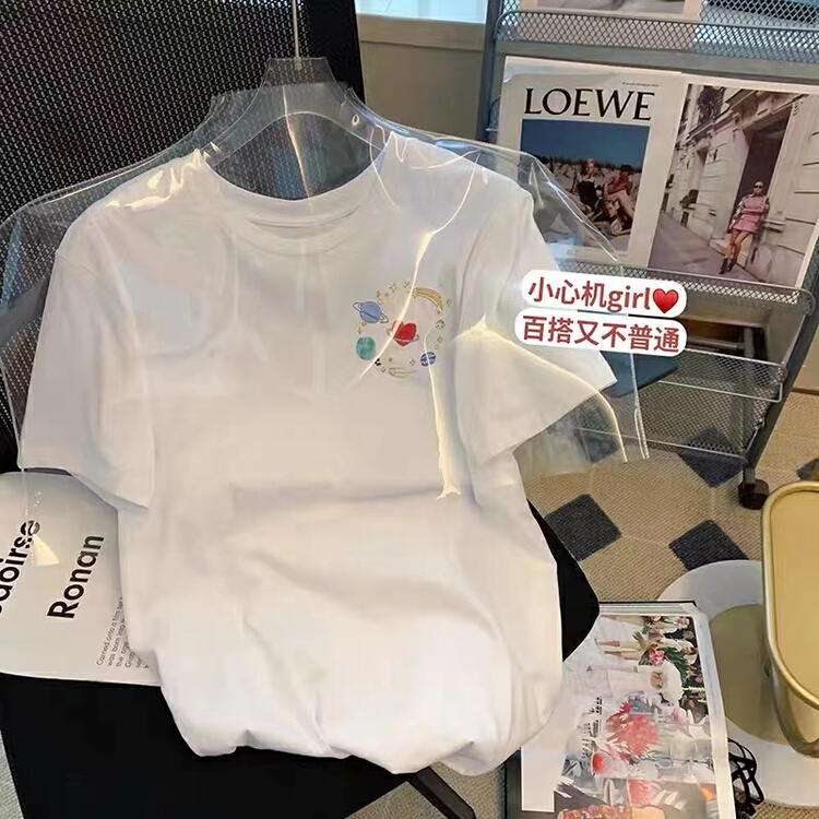 New in early summer! [TA +] Korean fashion round neck embroidered short sleeve T-shirt 5681# XYY