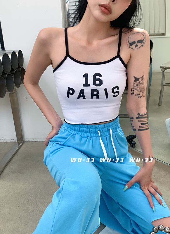 [Wu. 33] simple and versatile letter printed vest / sling 22269# WTT